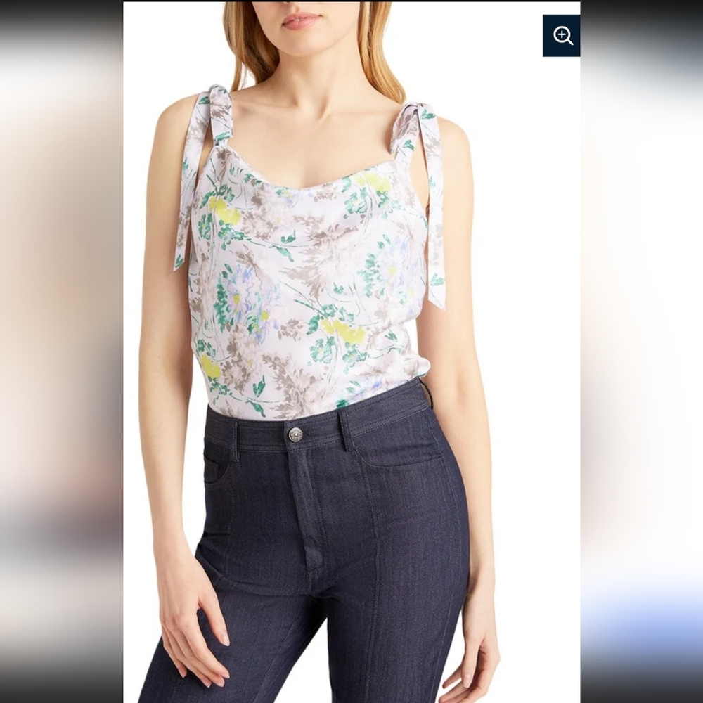 CINQ A SEPT Light Washed Floral Tied MARTA CAMI  in Pastel Multi _SZ:Small